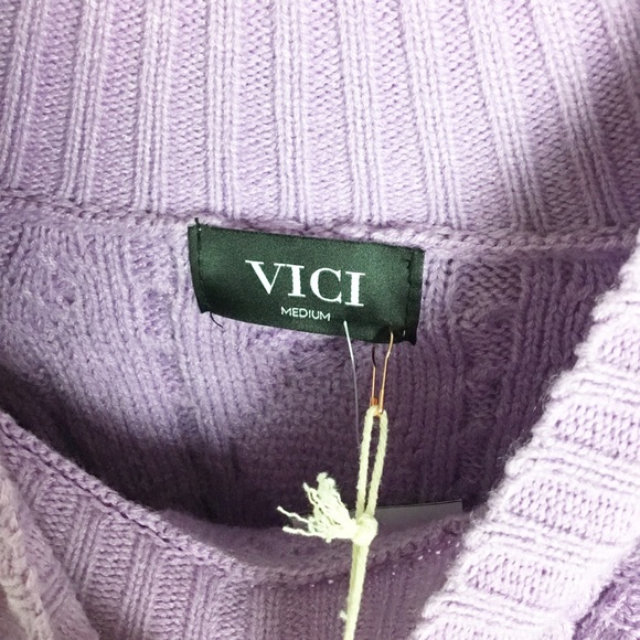 Vici Ruffle Shoulder Cable Knit Sweater In Lilac. Size M. - Picture 4 of 7